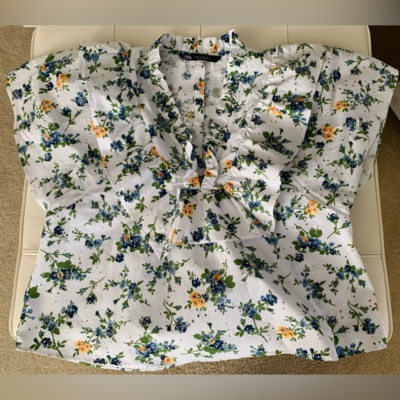 Zara Floral Eyelet Ruffle Top XS - Picture 4 of 9